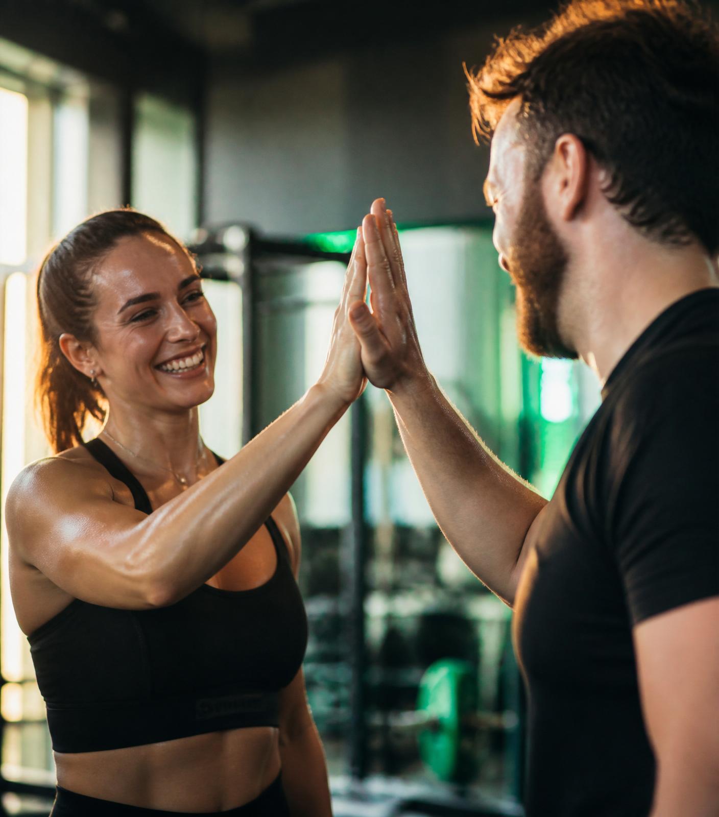 Trainer und Athletin beim High-Five